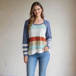 We The Free Cozy Multicolor Striped Knit Sweater Medium | Cropped | Boho